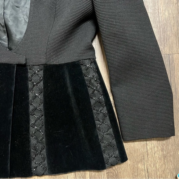 ALMA Couture Black Fitted Peplum Beaded Blazer Cocktail Jacket Velvet Holidays L - Picture 8 of 16